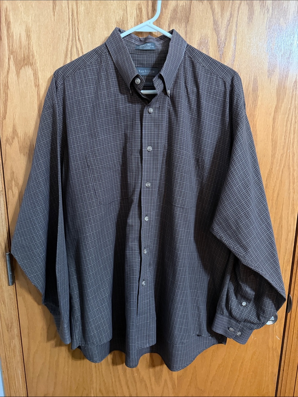 Van Heusen Men's Dark Brown Micro-Plaid Dress Shirt